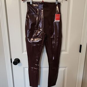 SPANX Faux Patent Leather Liquid Gloss Leggings High Rise Size L 20301 Ruby NWT